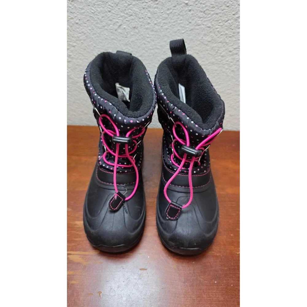 Western Chief Snowden Dot Snow Boots‎ Girls Size 2 Black Pink Polka Dot Winter